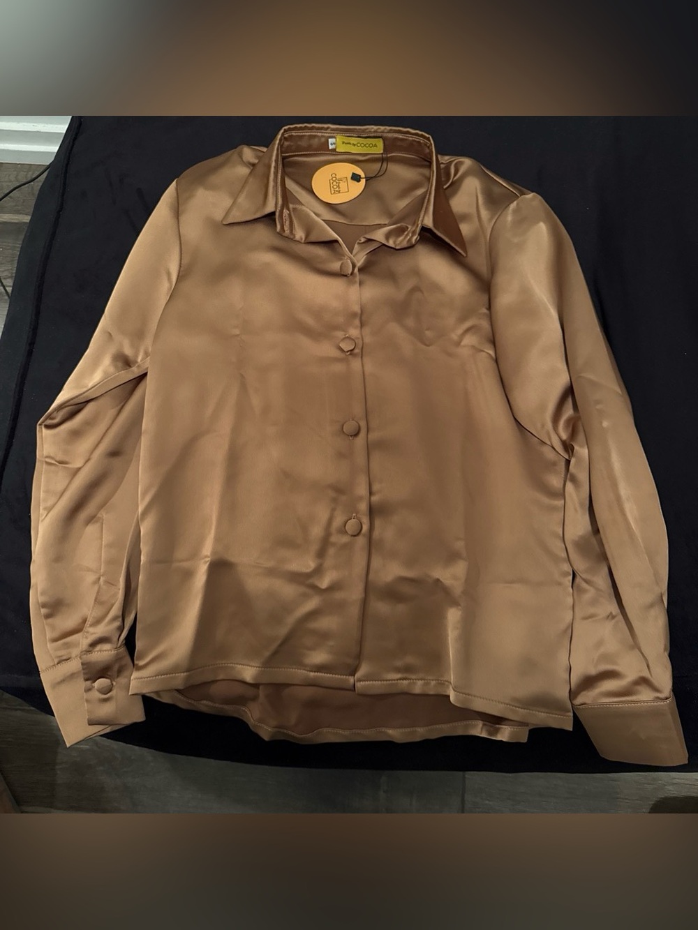 Others Follow Satin Button-Up Blouse — Bronze